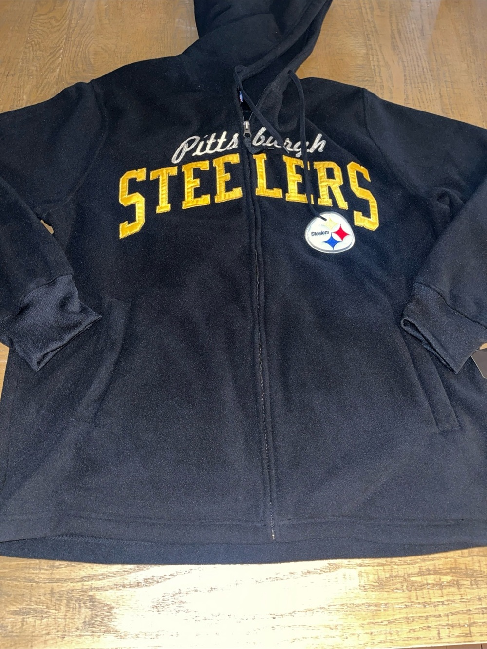 Pittsburgh Steelers Black Thick Fleece Full Zip Hoodie Jacket Large
